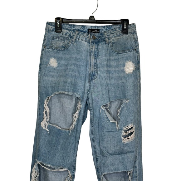 Riot Misguided Jeans High-Rise Mom Ripped Knee Ankle Destroyed Denim Blue Medium - Picture 2 of 11